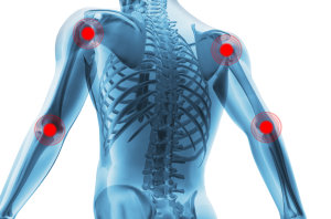 Skeleton of the man with the centres of pains of joints